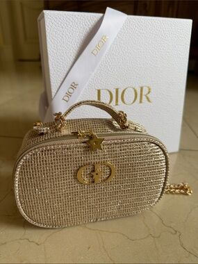 Dior Gold Metallic Mini Vanity Crossbody bag purse makeup travel